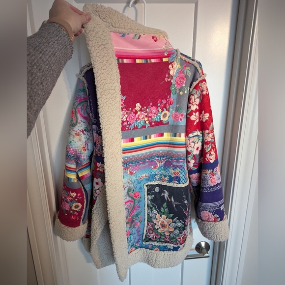 Johnny Was Anna Open Front Sherpa Jacket sz S/M - Picture 4 of 10